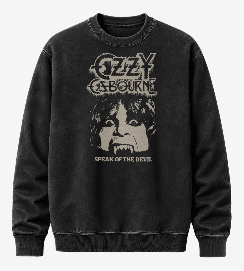 Poleron Polo Acid Wash Negro de Ozzy Osbourne Hablando del Diablo