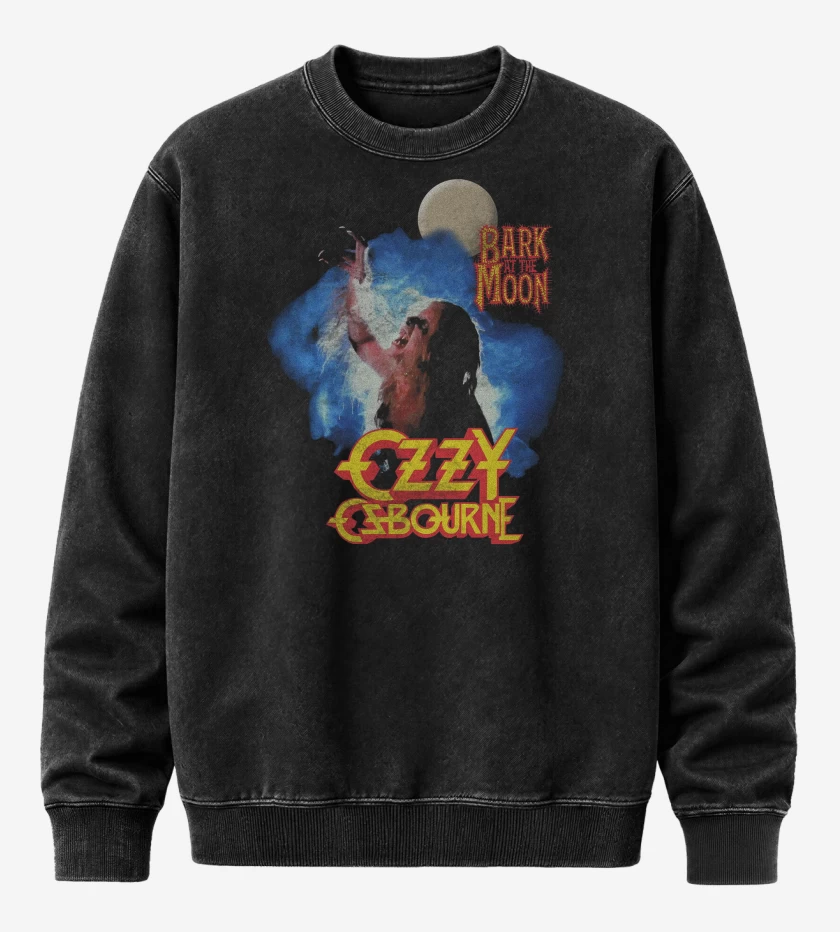 Poleron Polo Acid Wash Negro de Ozzy Osbourne Ladrando a la Luna