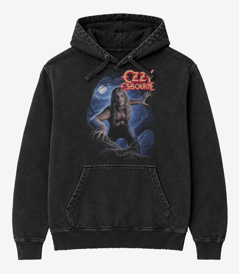 Poleron Canguro Acid Wash Negro de Ozzy Osbourne Werewolf