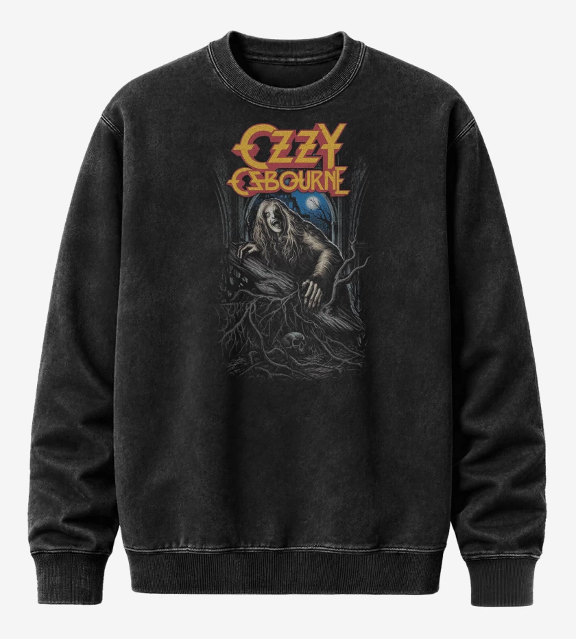 Poleron Polo Acid Wash Negro de Ozzy Osbourne Lobo