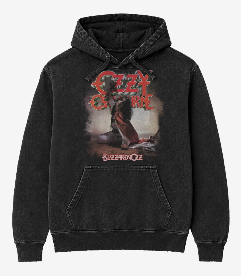 Poleron Canguro Acid Wash Negro de Ozzy Osbourne Blizzard of Ozz