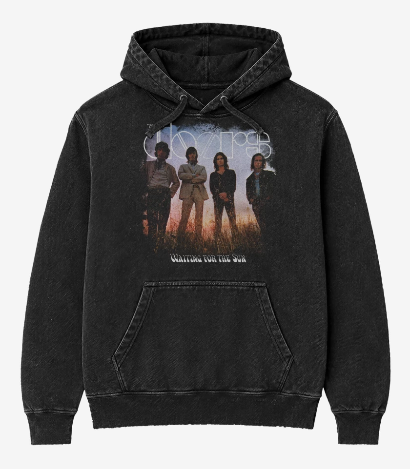 Poleron Canguro Acid Wash Negro de The Doors Waiting for the Sun