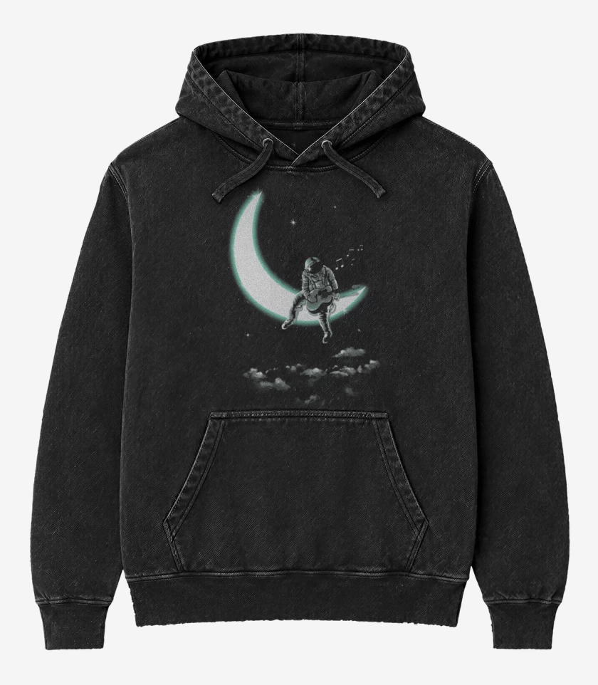 Poleron Canguro Acid Wash Negro de Astronauta 3