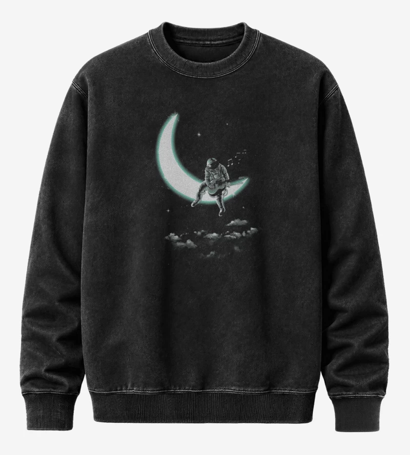 Poleron Polo Acid Wash Negro de Astronauta 3