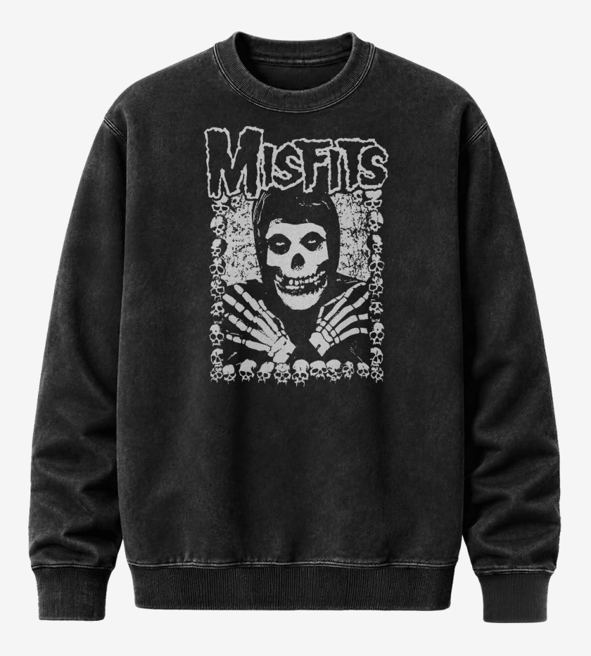 Poleron Polo Acid Wash Negro de Misfits Crimson Skulls