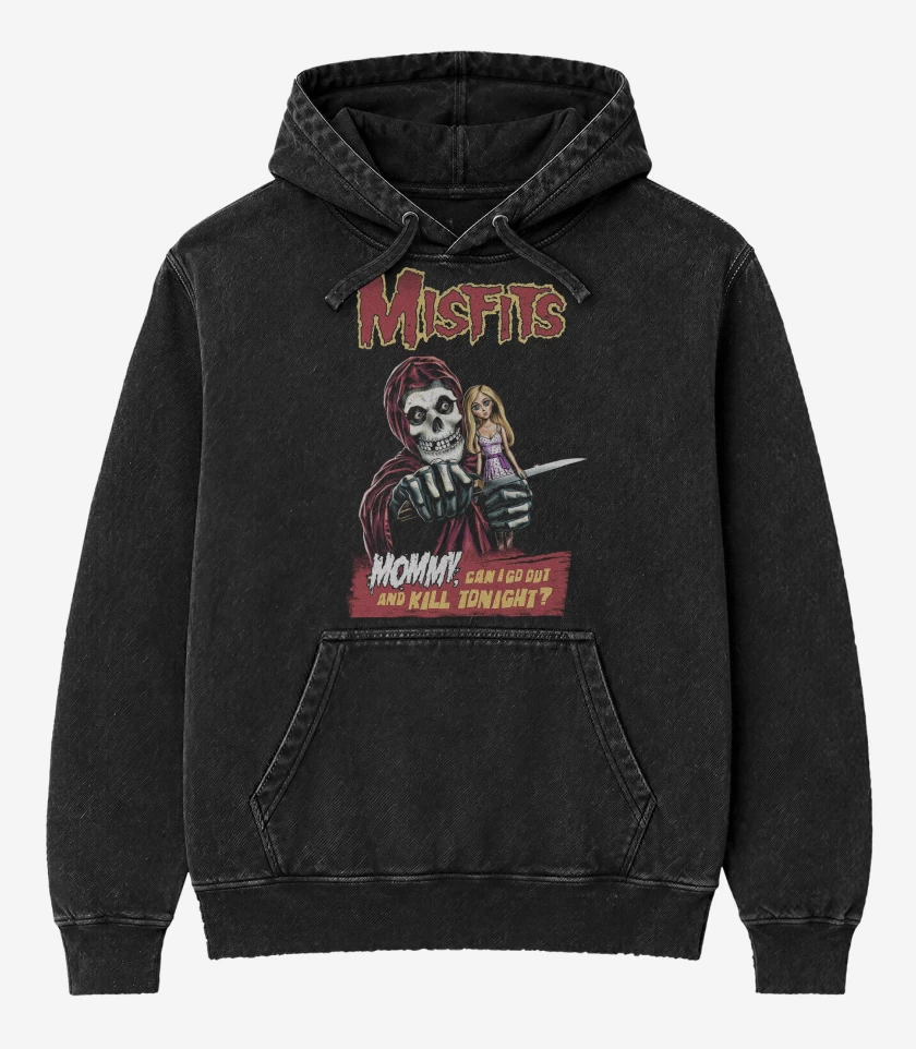 Poleron Canguro Acid Wash Negro de Misfits Doll