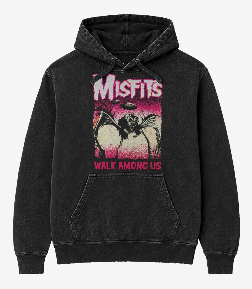 Poleron Canguro Acid Wash Negro de Misfits Walk Among Us