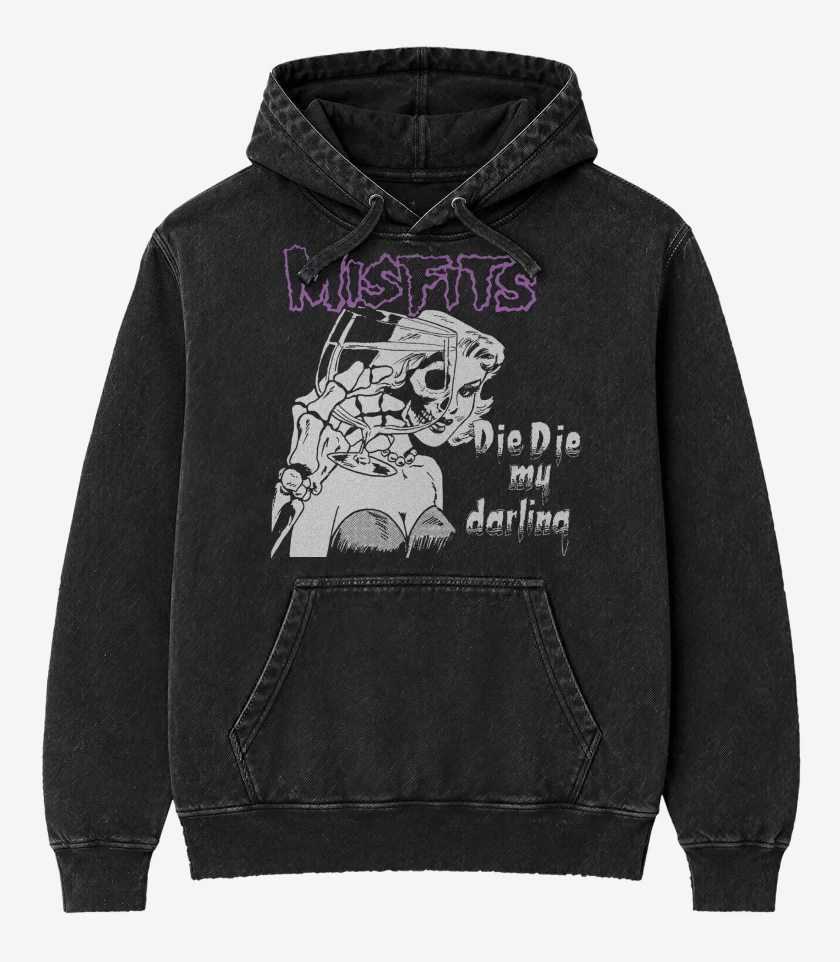 Poleron Canguro Acid Wash Negro de Misfits Die Die My Darling