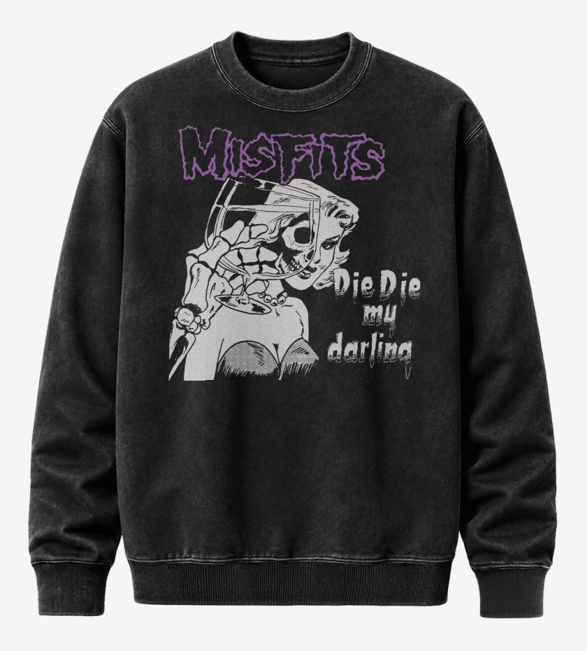 Poleron Polo Acid Wash Negro de Misfits Die Die My Darling