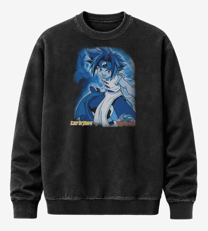 Poleron Polo Acid Wash Negro de Ray Kon Beyblade