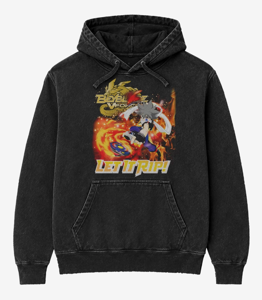 Poleron Canguro Acid Wash Negro de Kai Beyblade