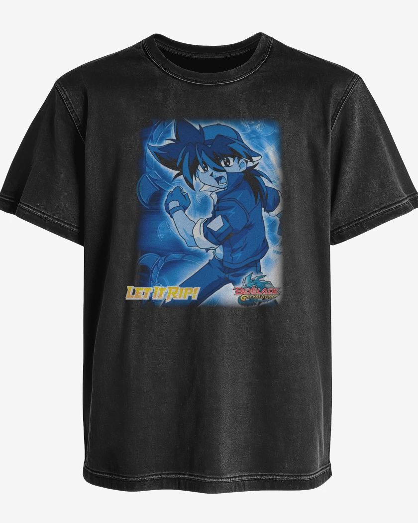 Polera desgastada Negro de Tyson Beyblade