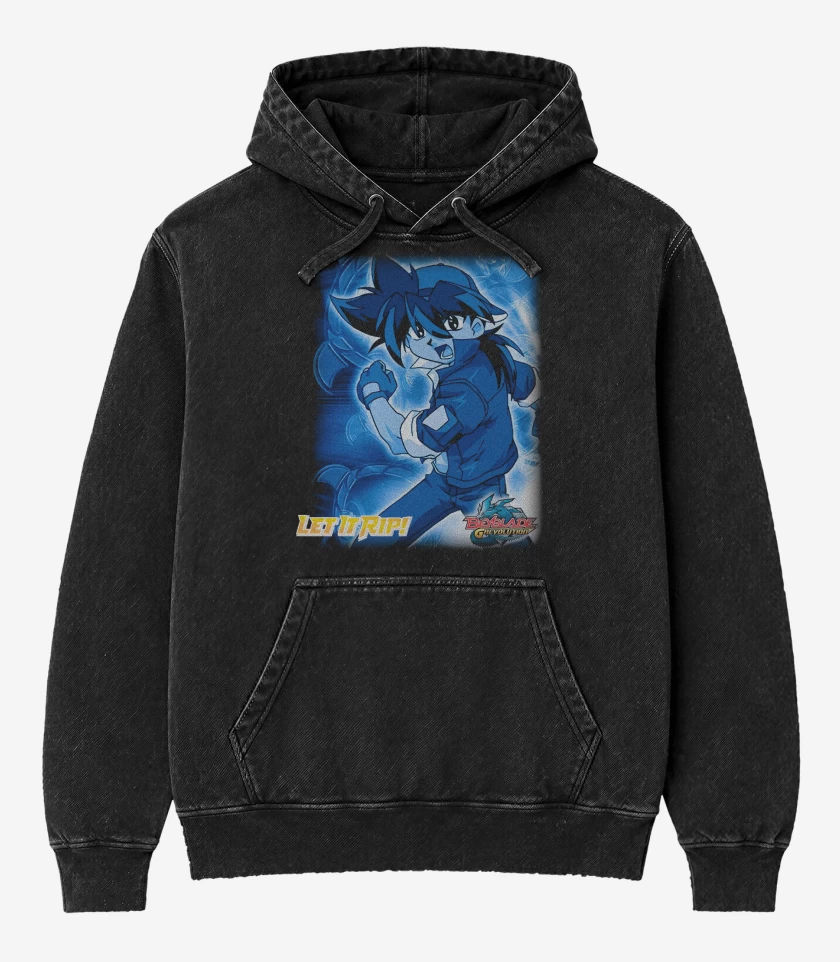 Poleron Canguro Acid Wash Negro de Tyson Beyblade