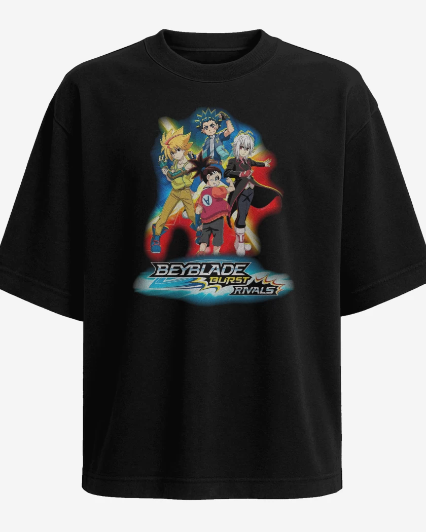 Polera Oversize Negro de Beyblade Burst Rivals