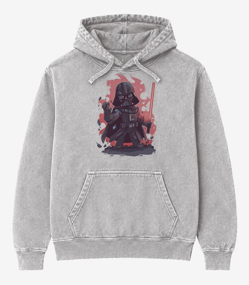 Poleron Canguro Acid Wash Gris Melange de Chibi Darth Vader