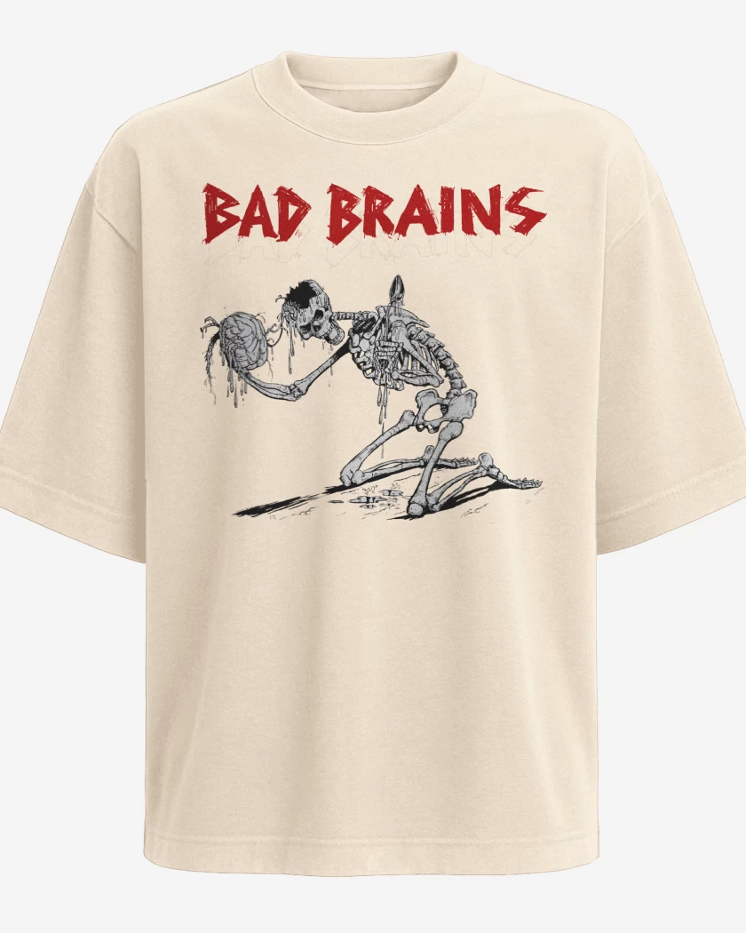 Polera Oversize Beige de Bad Brains Skull