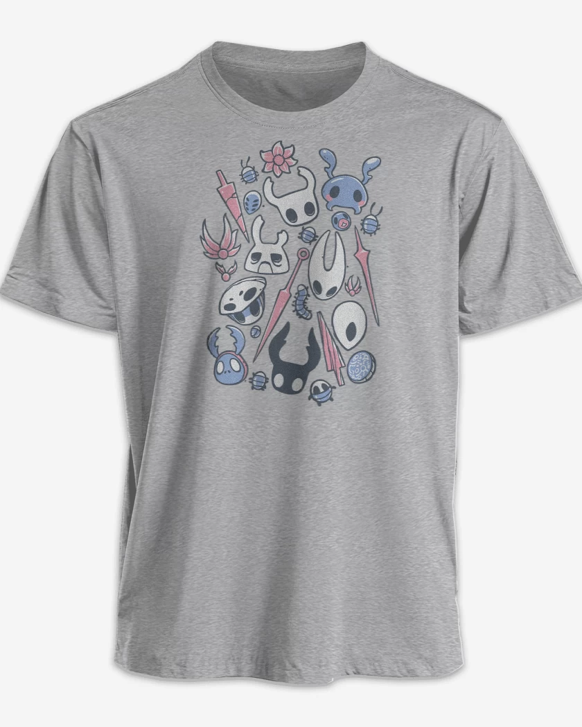 Polera premium Gris Melange de Hollow Knight Insectos
