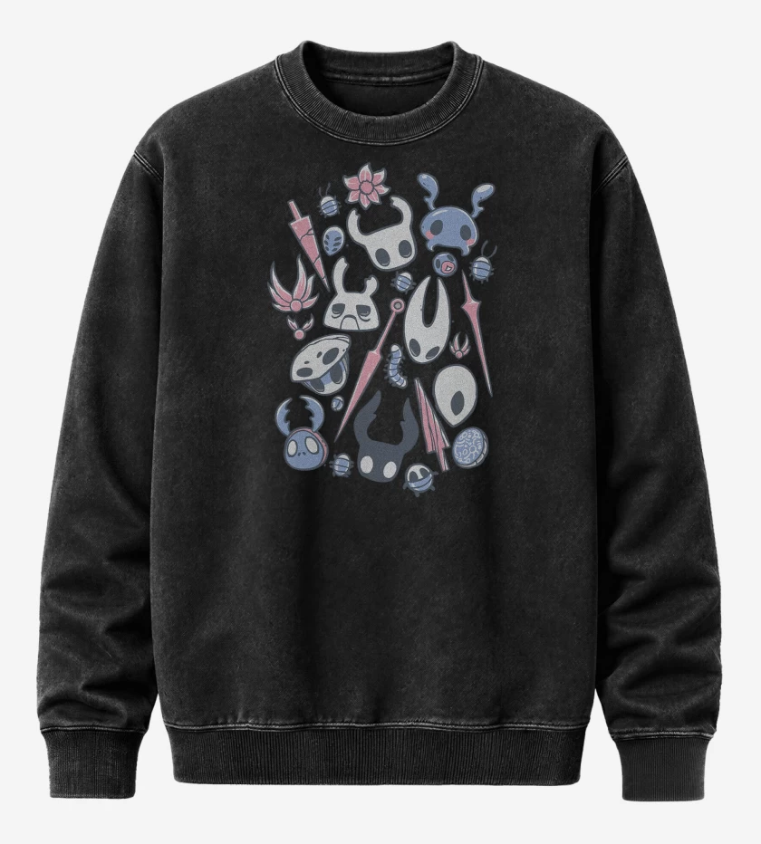 Poleron Polo Acid Wash Negro de Hollow Knight Insectos