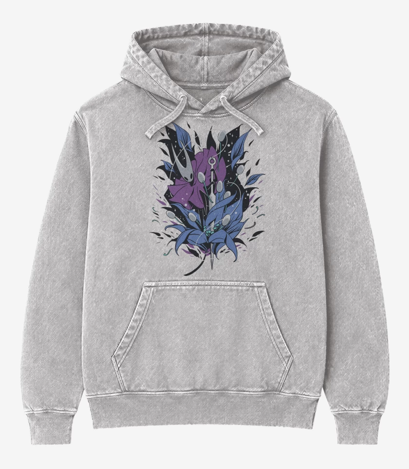 Poleron Canguro Acid Wash Gris Melange de Hornet Hollow Knight Silksong