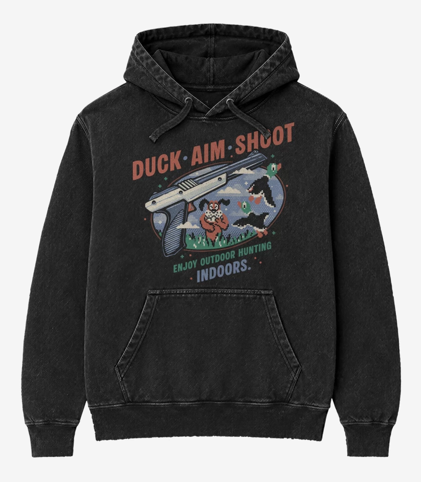 Poleron Canguro Acid Wash Negro de Duck Hunt Aim Shoot