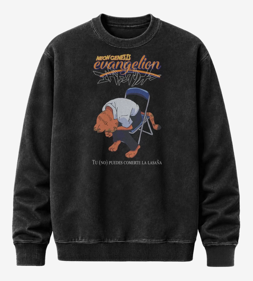 Poleron Polo Acid Wash Negro de Neon Genesis Evangelion Gardfield Lasaña