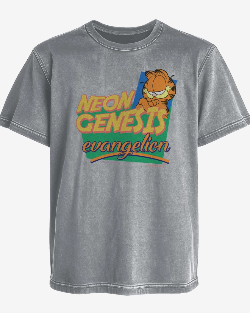 Polera desgastada Gris Melange de Neon Genesis Evangelion Garfield