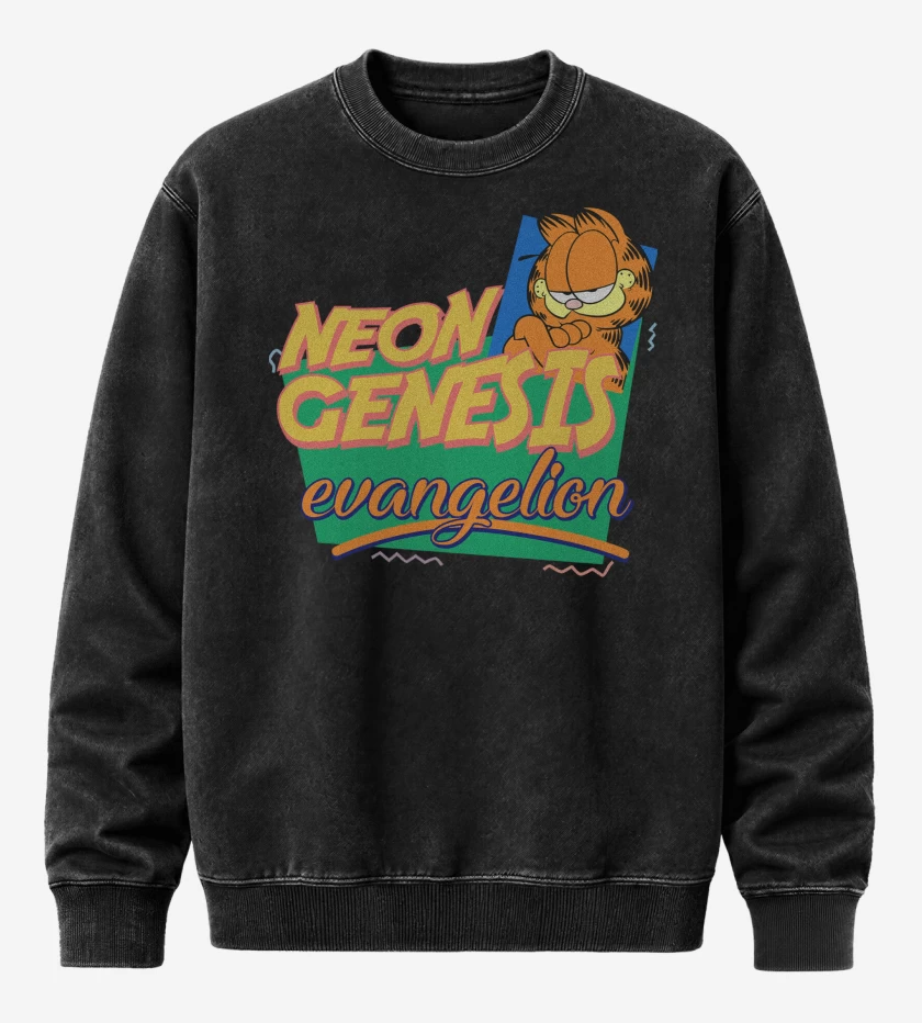 Poleron Polo Acid Wash Negro de Neon Genesis Evangelion Garfield