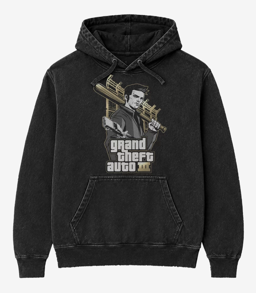 Poleron Canguro Acid Wash Negro de GTA III Claude Speed 