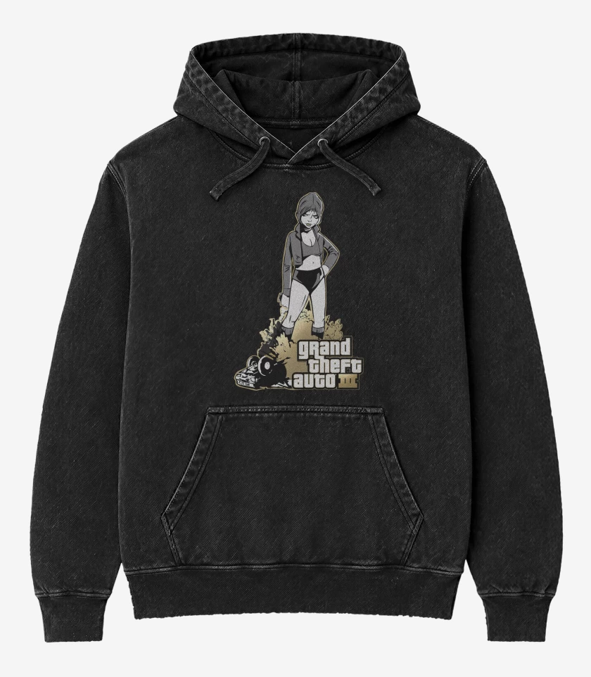Poleron Canguro Acid Wash Negro de GTA III Misty