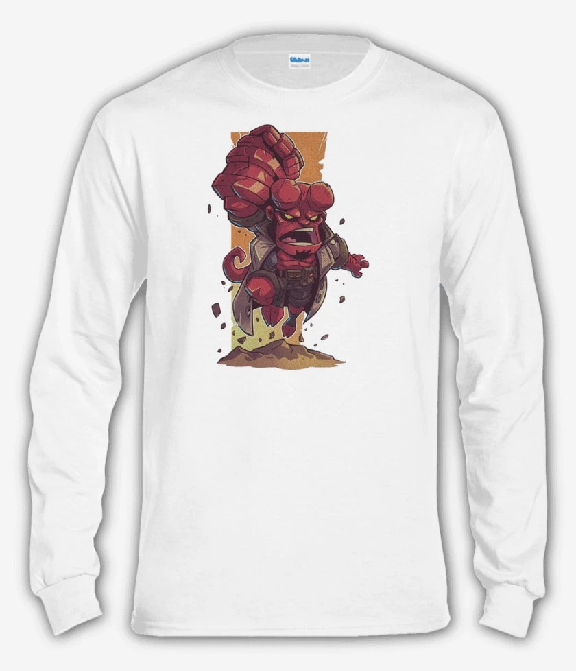 Polera manga larga Blanco de Chibi Hell boy