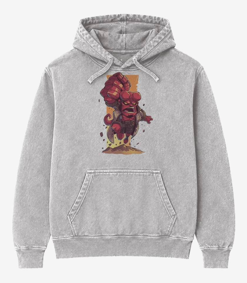 Poleron Canguro Acid Wash Gris Melange de Chibi Hell boy