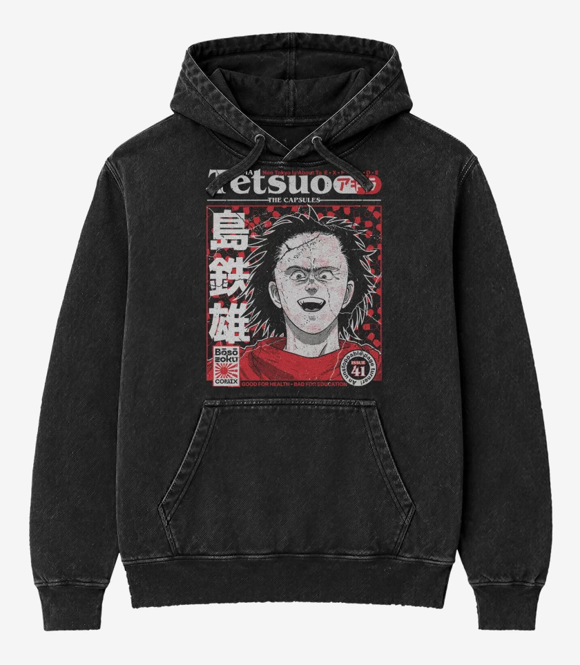 Poleron Canguro Acid Wash Negro de Akira Tetsuo