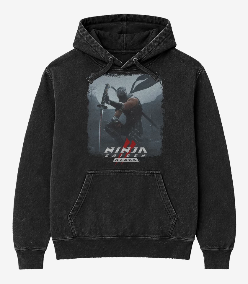 Poleron Canguro Acid Wash Negro de Ninja Gaiden II Black