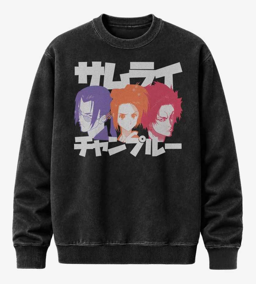 Poleron Polo Acid Wash Negro de Samurai Champloo Bandidos