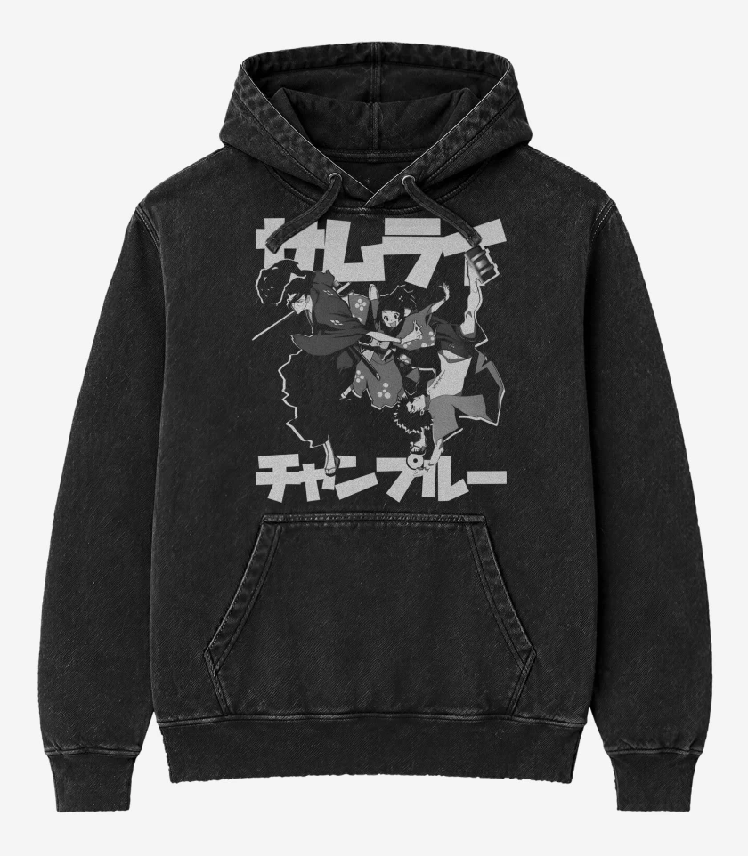 Poleron Canguro Acid Wash Negro de Champloo Samurais