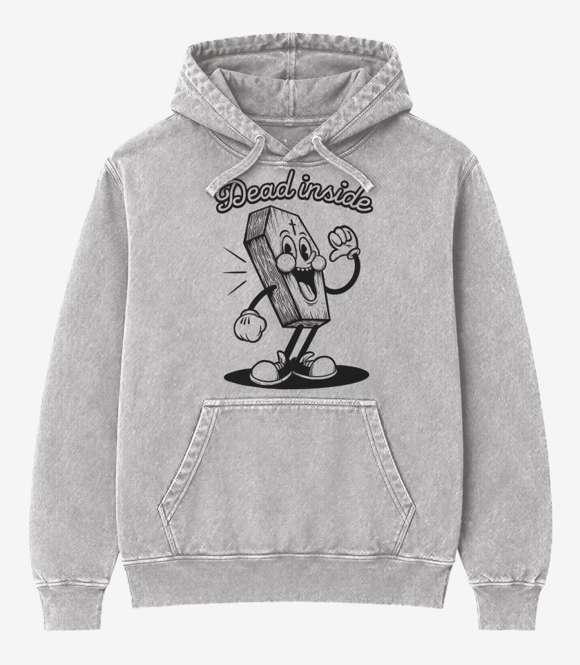 Poleron Canguro Acid Wash Gris Melange de Dead Inside Casket