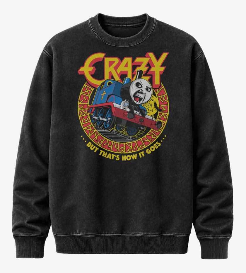 Poleron Polo Acid Wash Negro de Crazy Train 