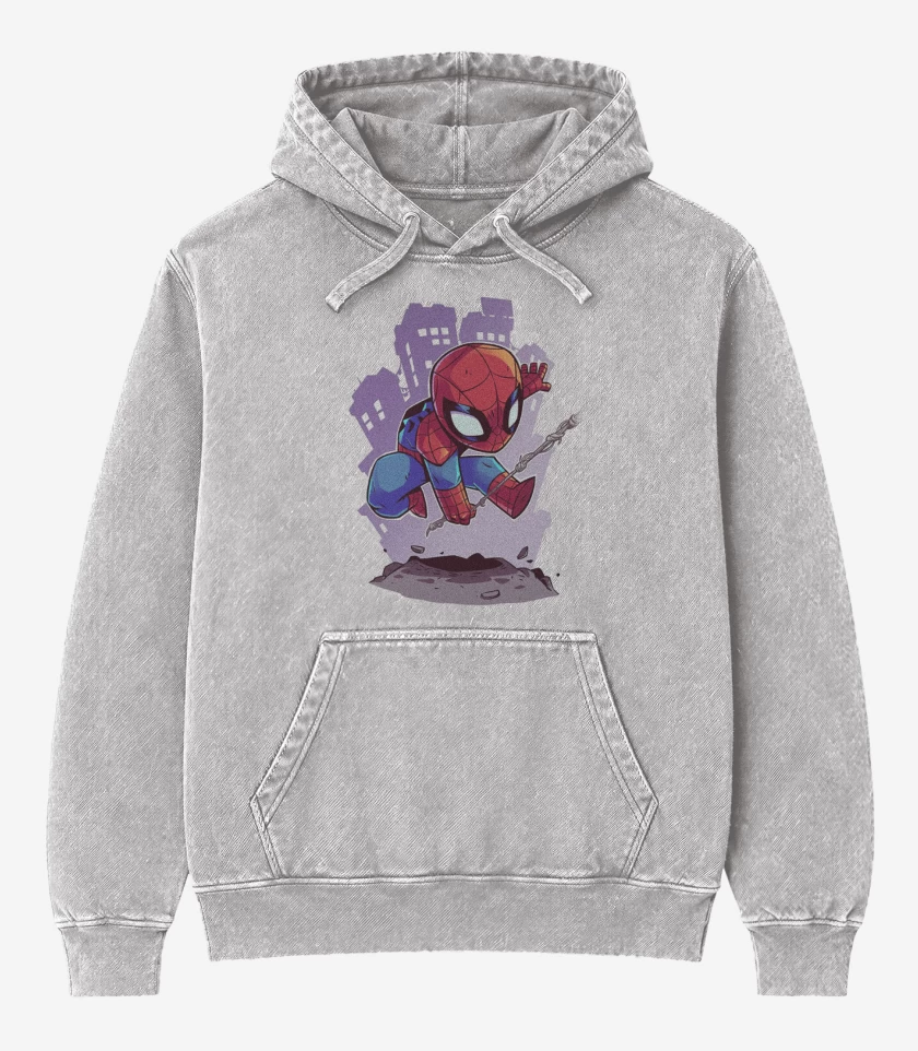 Poleron Canguro Acid Wash Gris Melange de Chibi Araña