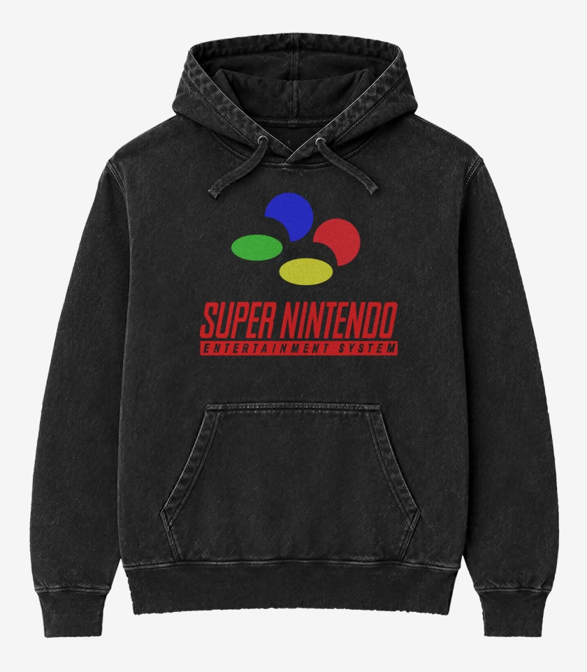 Poleron Canguro Acid Wash Negro de Consolas SNES