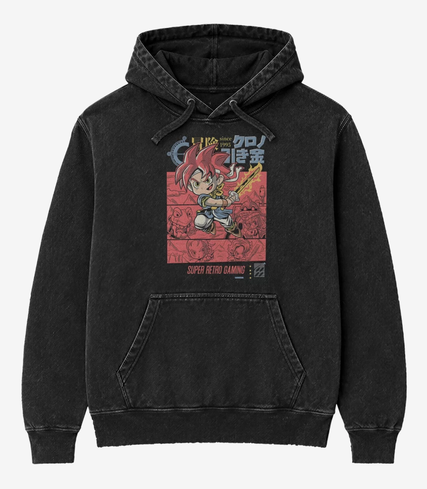 Poleron Canguro Acid Wash Negro de Chrono Trigger