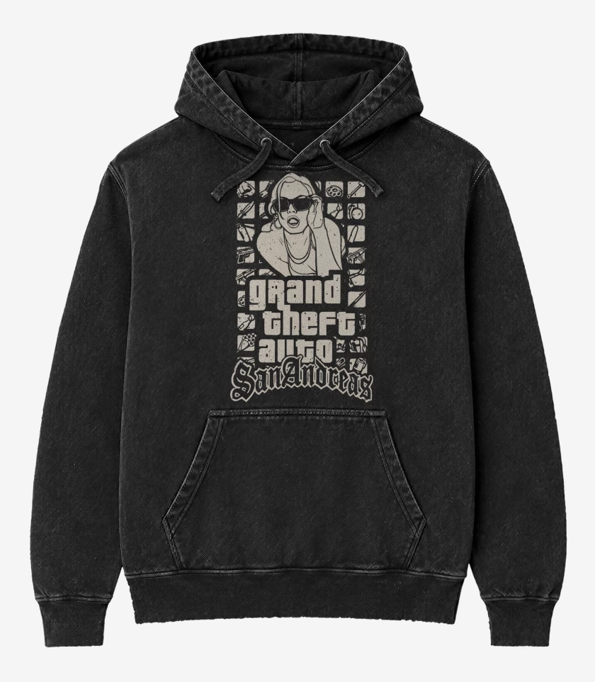 Poleron Canguro Acid Wash Negro de Grand Theft Auto San Andreas