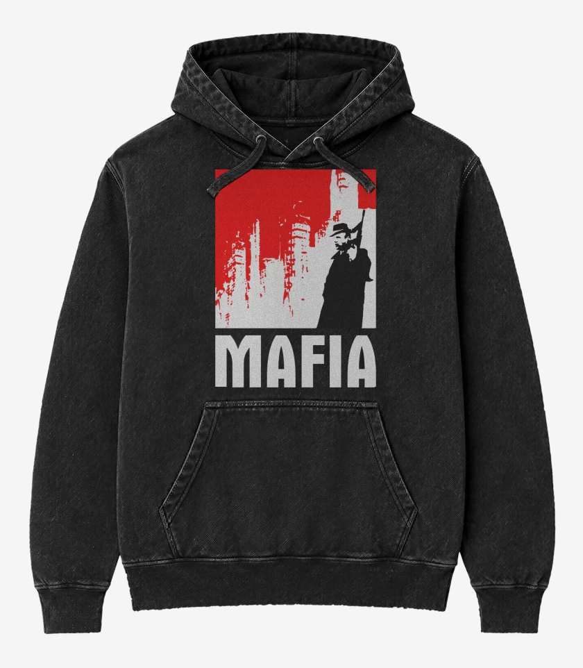 Poleron Canguro Acid Wash Negro de Mafia