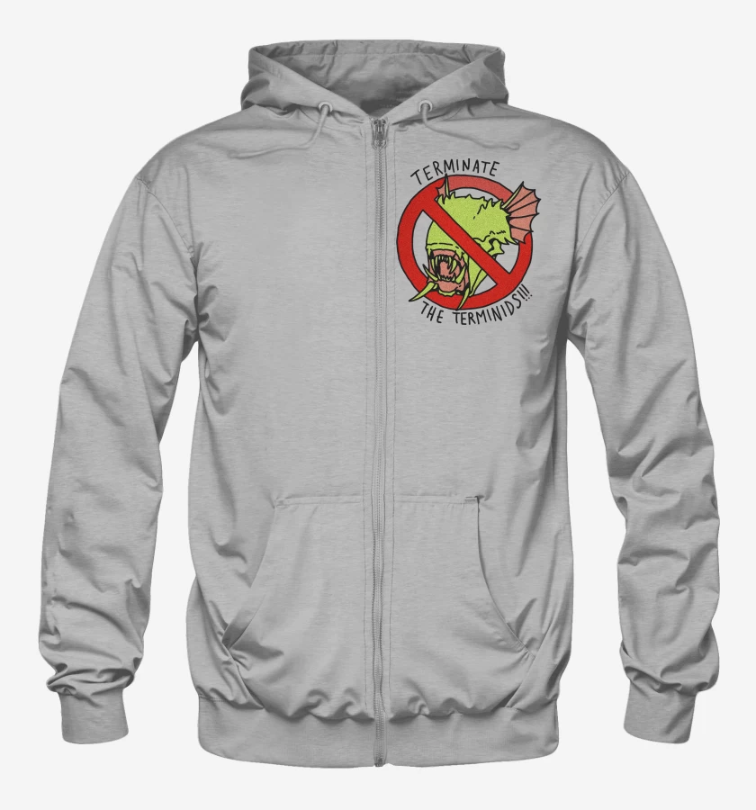 Poleron Canguro con cierre Gris Melange de Helldivers 2 Anti Terminidos
