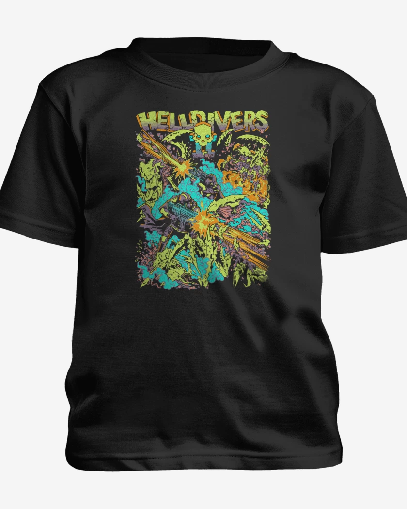Polera de niño Negro de Helldivers 2 For Democracy