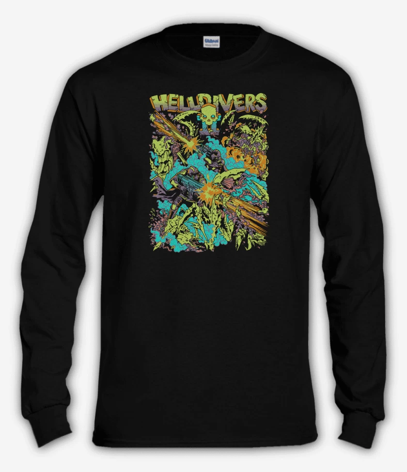 Polera manga larga Negro de Helldivers 2 For Democracy