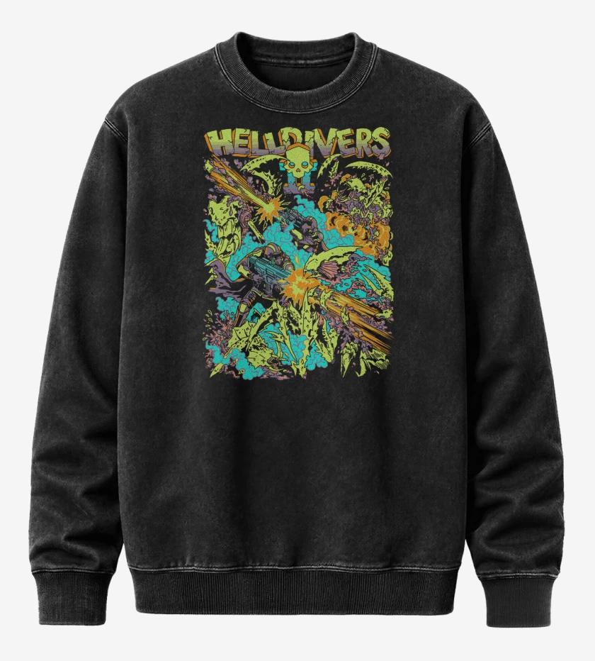 Poleron Polo Acid Wash Negro de Helldivers 2 For Democracy