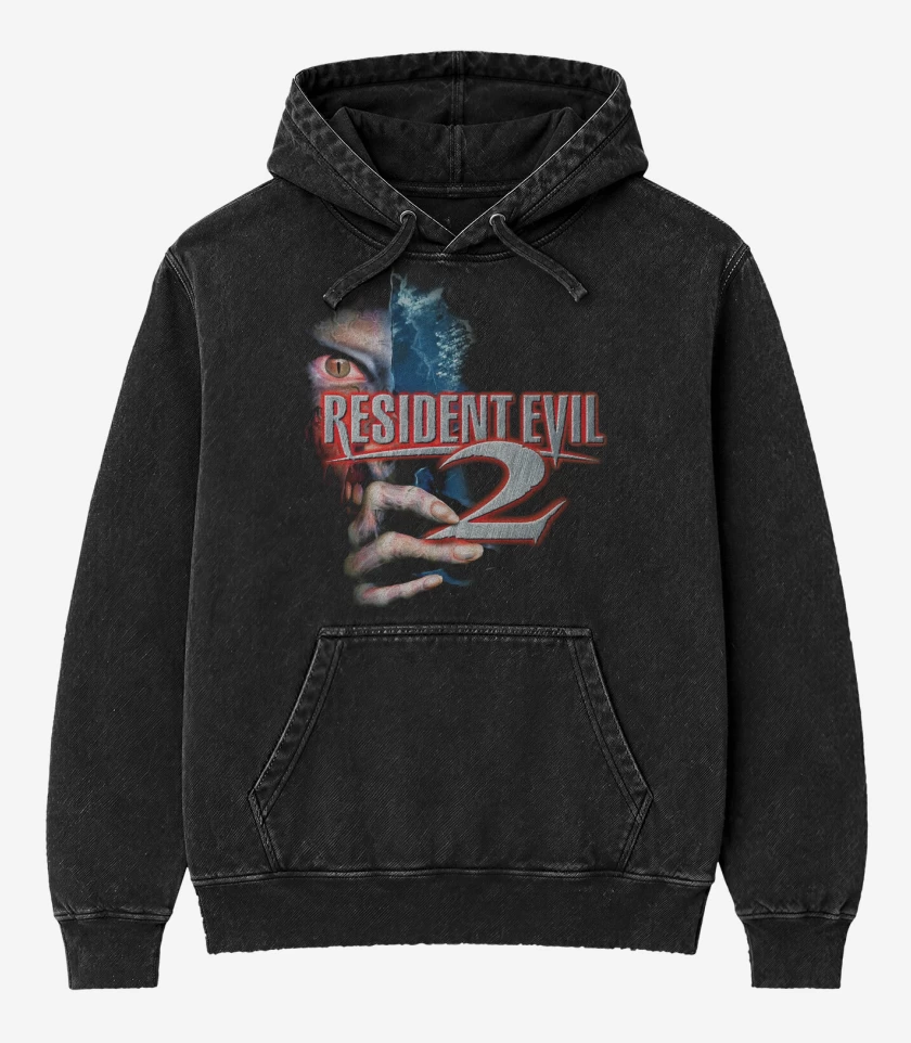 Poleron Canguro Acid Wash Negro de Resident Evil 2