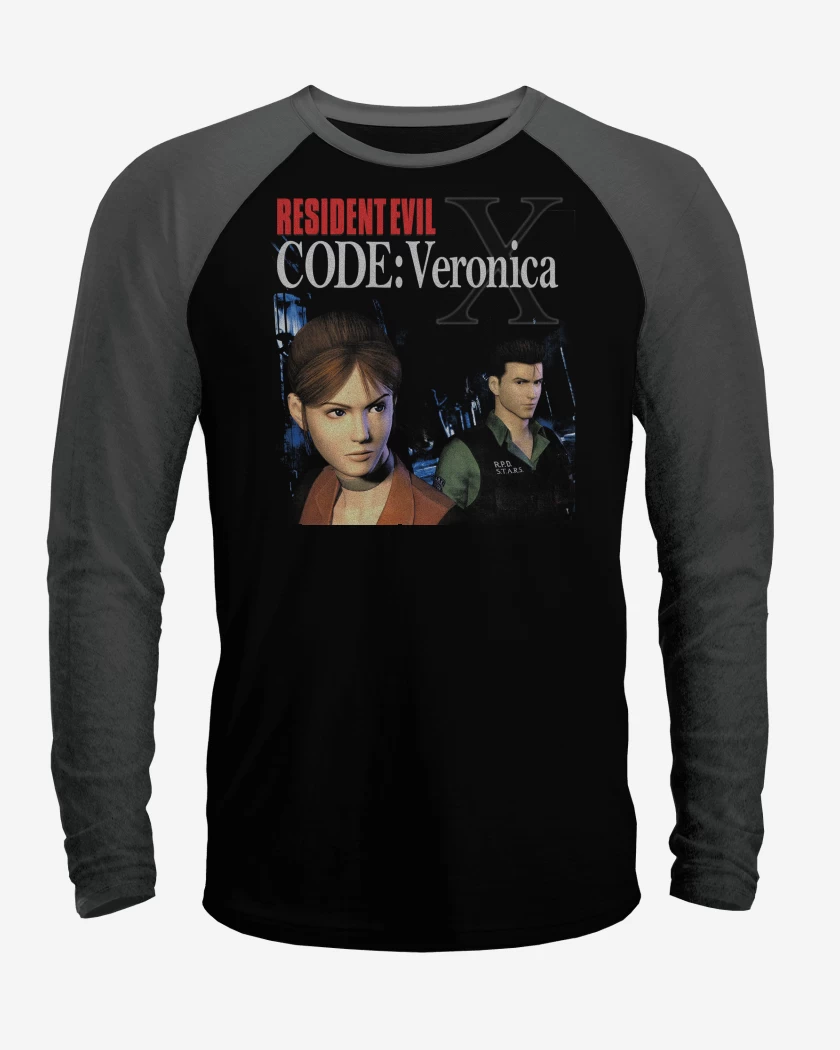 Polera Raglan Negro / Negro Heather de Resident Evil Code Veronica