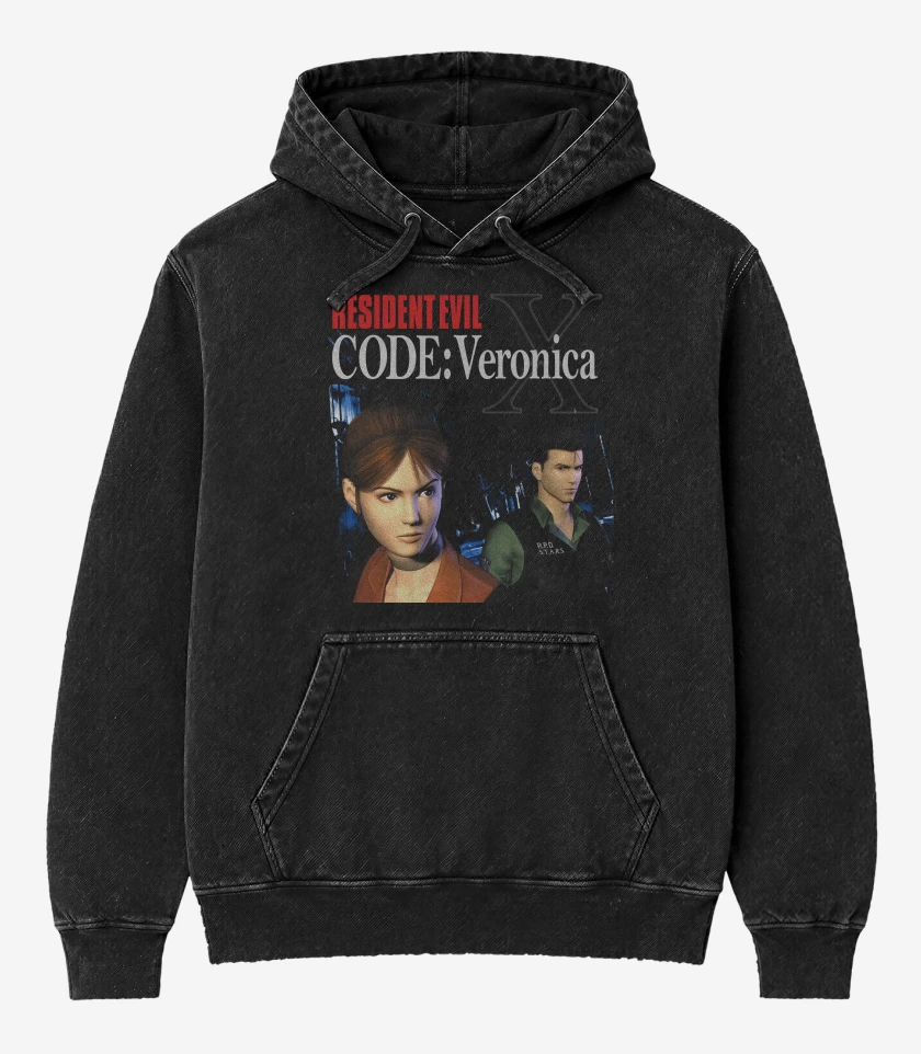 Poleron Canguro Acid Wash Negro de Resident Evil Code Veronica