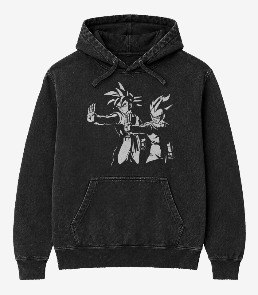Poleron Canguro Acid Wash Negro de Saiyan Fiction